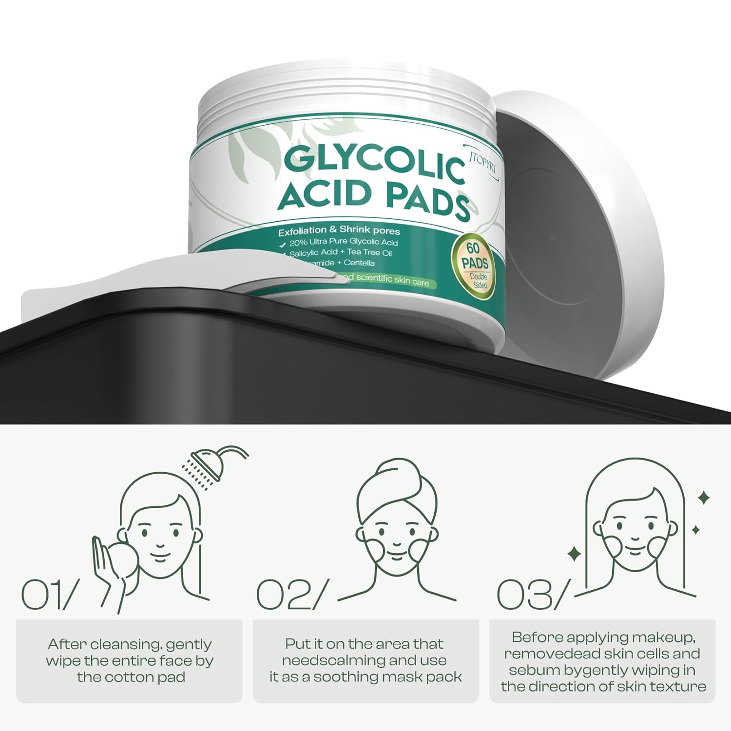 Glycolic Acid Pads 20%: Dual Sided Exfoliating Face Pads With Salicylic Acid And Niacinamide Reduce Surface Skin Fine Lines And Wrinkles Daily Facial Cleansing For All Skin Types 60 Count : Beauty & Personal Care