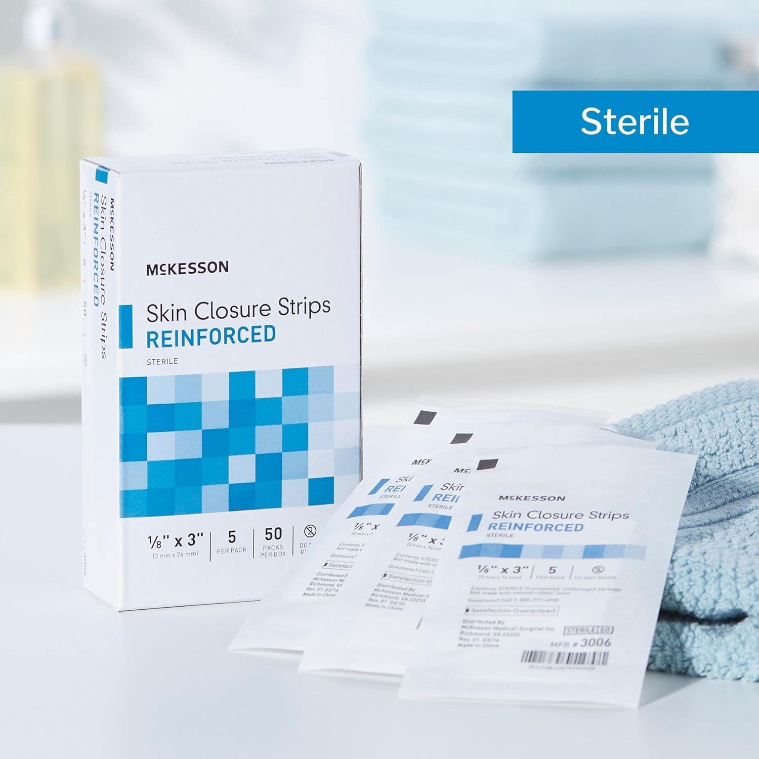 McKesson Skin Closure Strips, Sterile, Reinforced, 1/8 in x 3 in, 200 Count : Health & Household