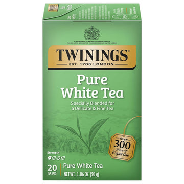 Twinings Pure White Tea Individually Wrapped Bags, 20 Count (Pack Of 6), Light & Fresh, Caffeinated, Enjoy Hot Or Iced | Packaging May Vary