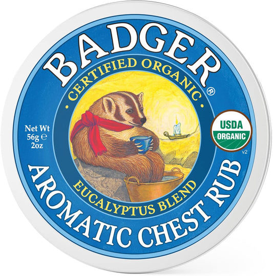 Badger - Aromatic Chest Rub, Eucalyptus & Mint, Certified Organic, Soothing Vapor Rub With Eucalyptus Essential Oils, Baby Chest Rub, Vapor Rub Ointment, 2 Oz - 2-Pack