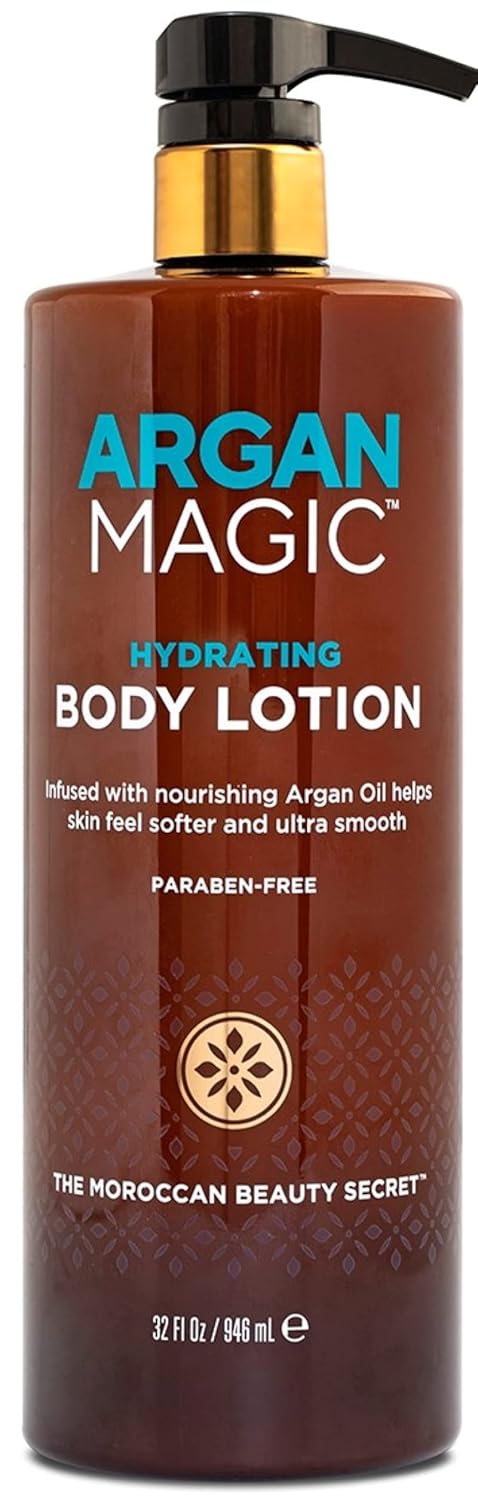 Argan Magic Hydrating Body Lotion With Argan Oil & Shea Butter For Dry Skin - Nourishes Skin, Restores Moisture, Smooths & Softens | Non-Greasy Formula | Paraben Free (32 Oz)