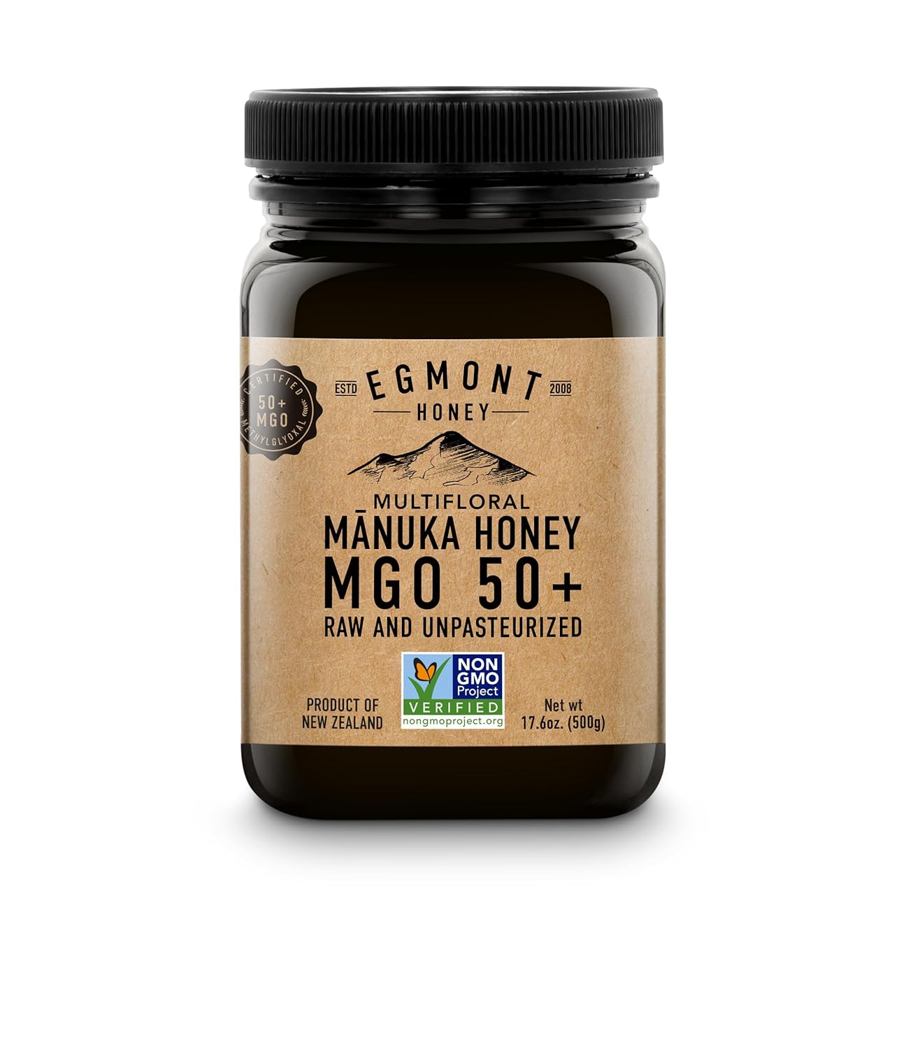 Egmont Honey Raw Manuka Honey Mgo 50+ 17.6Oz (500G) Non-Gmo, Kosher, Recycled Plastic Jar, Traceable 100% Pure Authentic New Zealand Honey, Mgo Certified