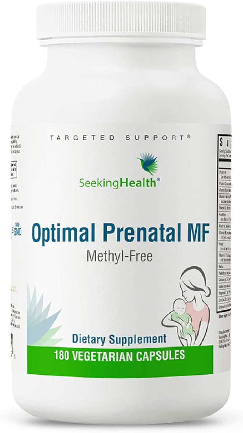 Seeking Health Optimal Prenatal Methyl-Free, Non-Methylated Folate And B12, Pregnancy Support, B6 And Ginger For Digestive Comfort, Supports Healthy Fetal Development, Vegetarian (180 Capsules)