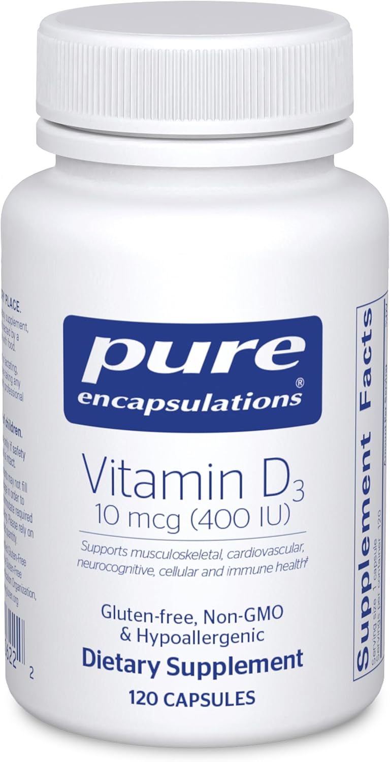 Pure Encapsulations Vitamin D3 10 mcg (400 IU) | Hypoallergenic Support for Bone, Breast, Cardiovascular, Colon and Immune Health | 120 Capsules