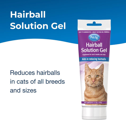 Pet-Ag Hairball Solution Gel Supplement For Cats - 3.5 Oz, Pack Of 2 - Helps Prevent And Reduce Hairballs In Cats 6 Months And Older