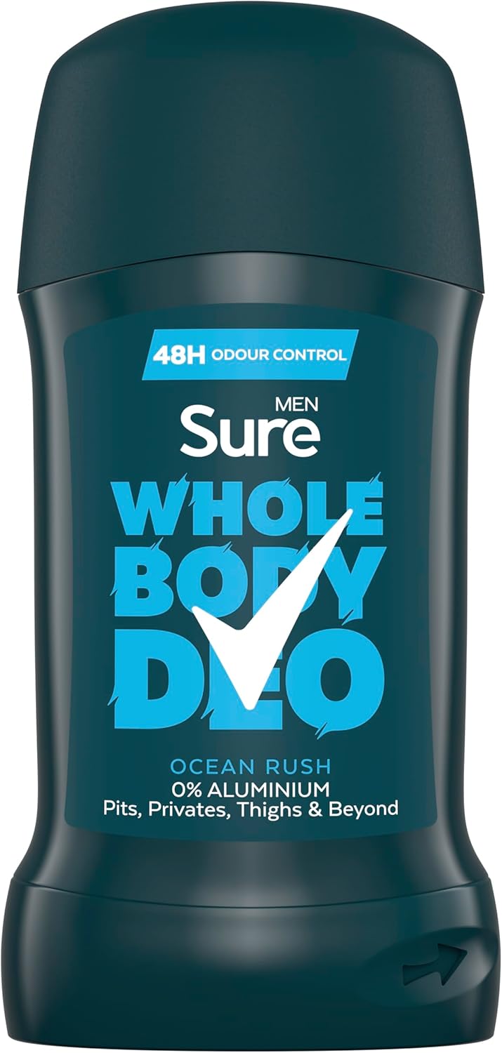 Sure Men Ocean Rush Whole Body Deodorant Men'S Deodorant Stick With A Herbal & Woody Fragrance For 48 Hour Odour Control 50 Ml