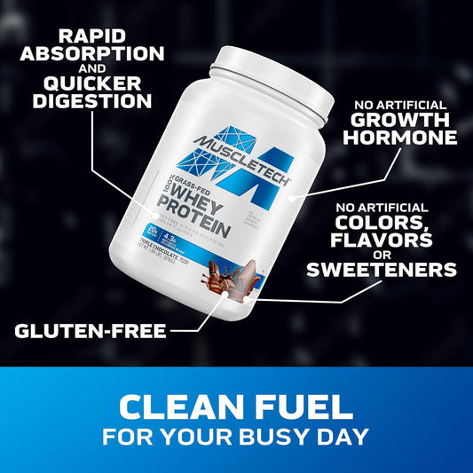 Muscletech Grass-Fed Whey Protein Powder (Deluxe Vanilla, 1.8Lb) - Whey Protein Smoothie & Milk Shake Mix Supports Muscle Gain & Recovery - 20G Of Whey Protein For Women & Men - Non-Gmo & Gluten-Free