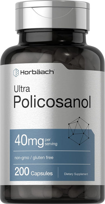 Horbach Policosanol 40mg | 200 Capsules | Non-GMO and Gluten Free