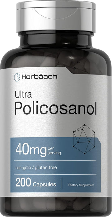 Horbäach Policosanol 40Mg | 200 Capsules | Non-Gmo And Gluten Free Supplement