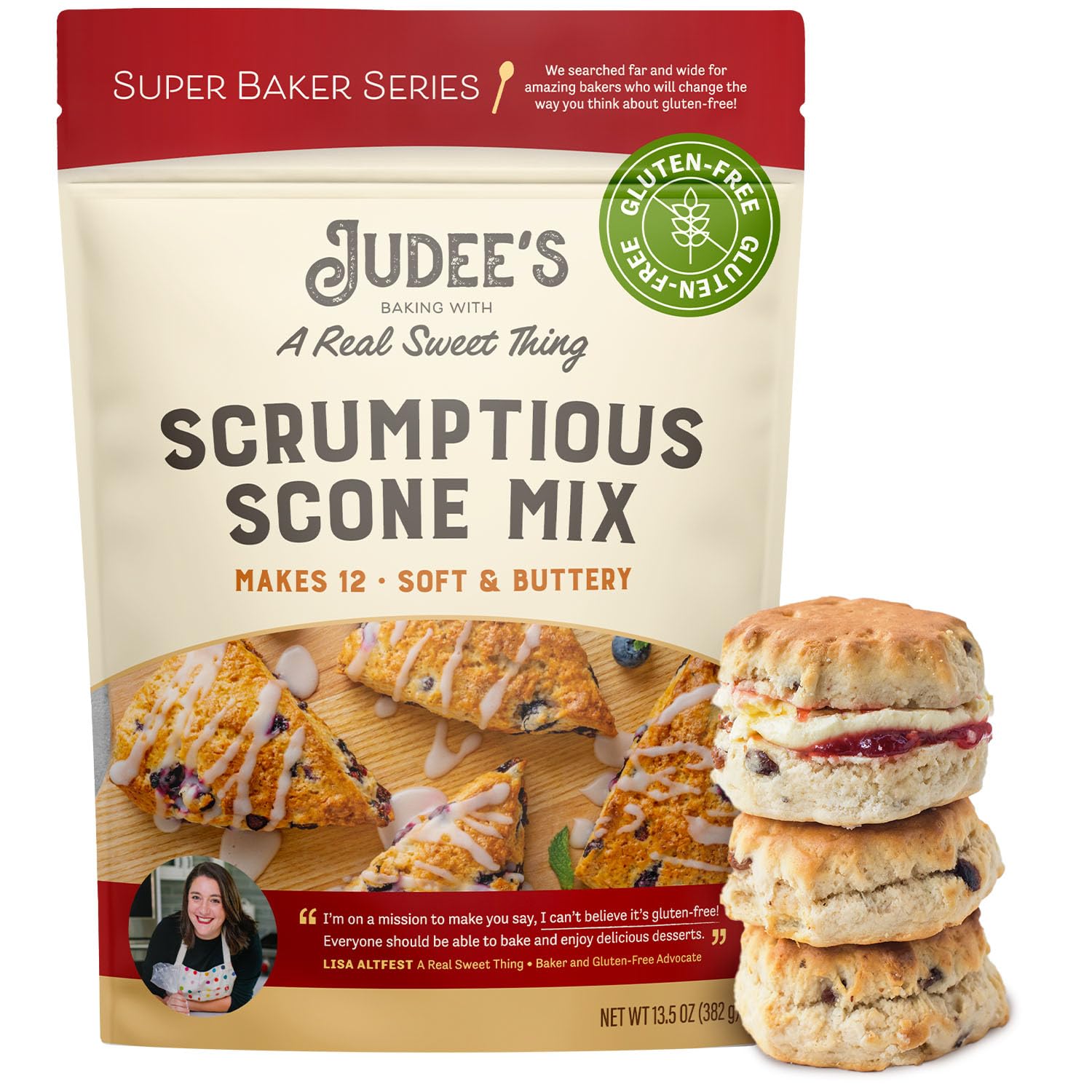 Judee's Gluten Free Scone Mix, Super Baker Series - Makes Up to 12 Soft and Buttery Scones - Baking Supplies - Great for Homemade Tea Scones - Make Sweet or Savory Scones and Biscuits