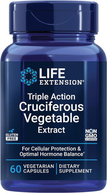 Life Extension Triple Action Cruciferous Vegetable Extract, 60 Vegetarian Capsules?Helps Maintain DNA Health & Already-Healthy Hormone Levels - Non-GMO, Gluten-Free, Vegetarian