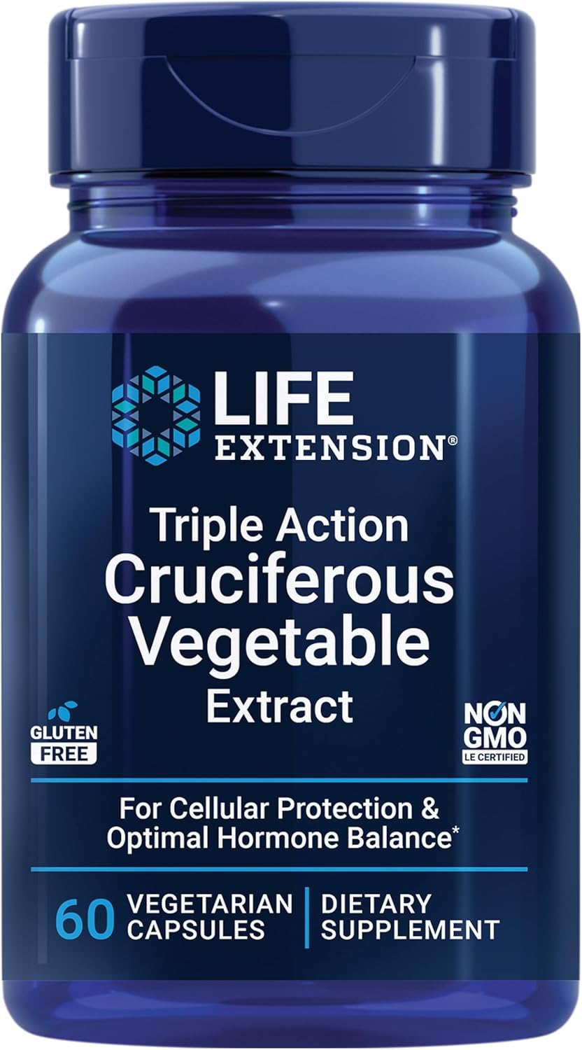 Life Extension Triple Action Cruciferous Vegetable Extract, 60 Vegetarian Capsules—Helps Maintain Dna Health & Already-Healthy Hormone Levels - Non-Gmo, Gluten-Free, Vegetarian