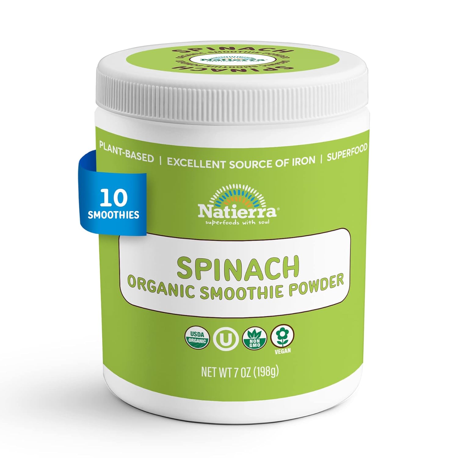 NATIERRA Spinach Organic Smoothie Powder | USDA Organic, Vegan & Non-GMO | 7 oz Jar