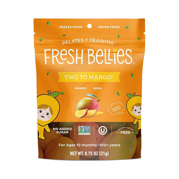Fresh Bellies Vegan Healthy Snacks for Kids and Toddlers, Kid Snacks with No Added Sugar, Gluten Free Snacks, Freeze Dried Baby Snacks 12m+, Paleo Friendly, Non GMO, Kosher, Mango Basil, 1 pack
