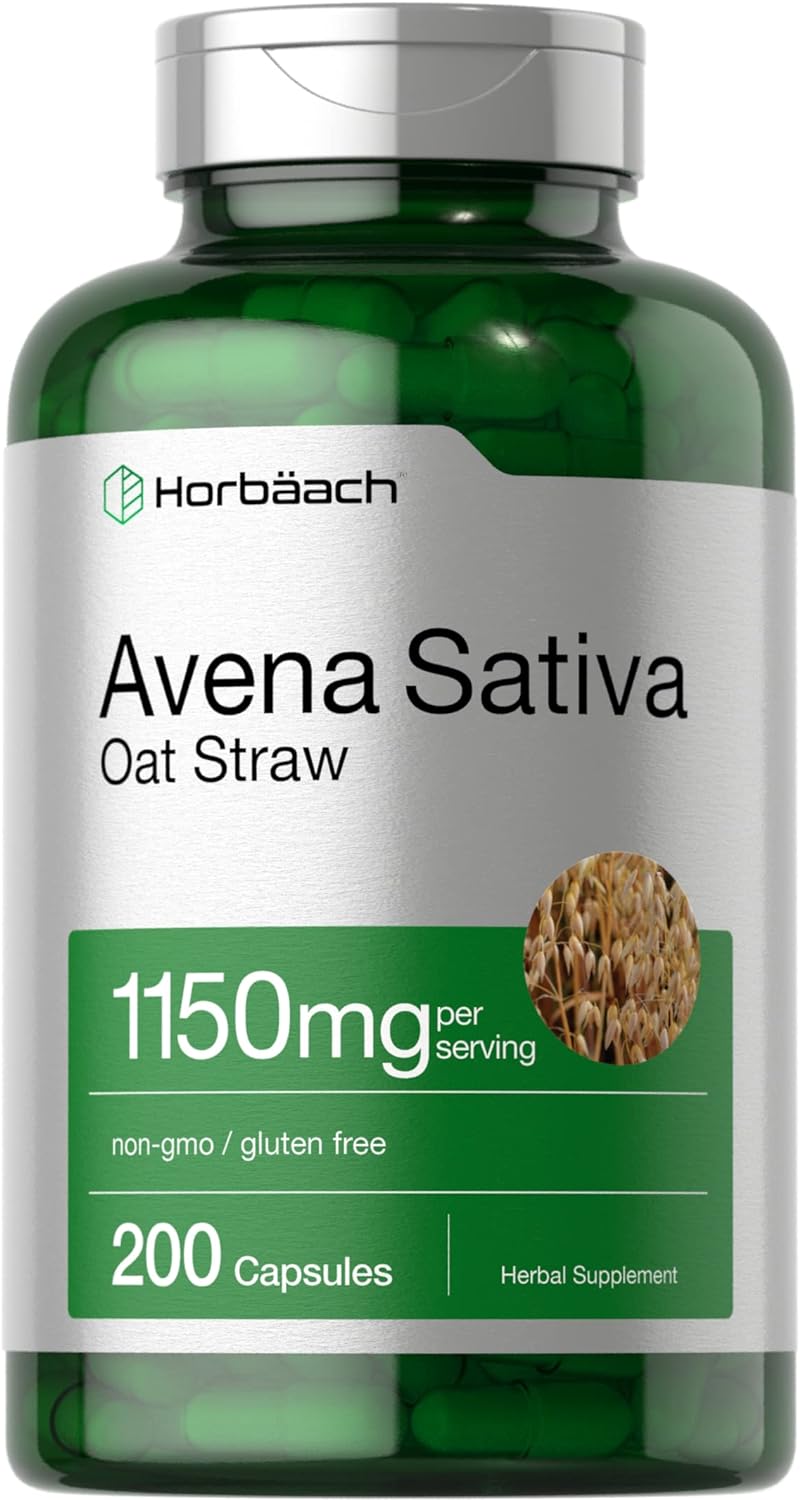 Horbäach Avena Sativa Extract 1150 mg | 200 Capsules | Oat Straw Extract | Non-GMO, Gluten Free