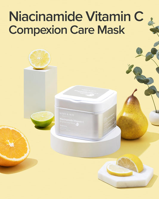 Mary&May Niacinamide Vitamin C Daily Mask - Quick Dispenser Type Korean Face Mask Sheet For Radiance Clear Skin - Dark Spot Correction And Luminous Skin - Hypoallergenic And Eco-Friendly, 30 Sheets