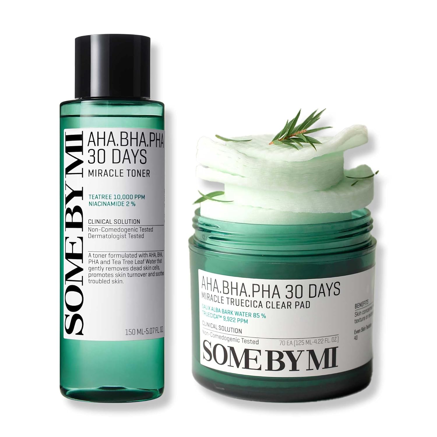 Some By Mi Aha Bha Pha 30 Days Miracle Toner + 30 Days Miracle Truecica Clear Pad - 5.07Oz+1.69Oz - Mild Exfoliating Face Toner And Toner Pad - Skin Wastes, Sebum And Oiliness Care - Korean Skin Care