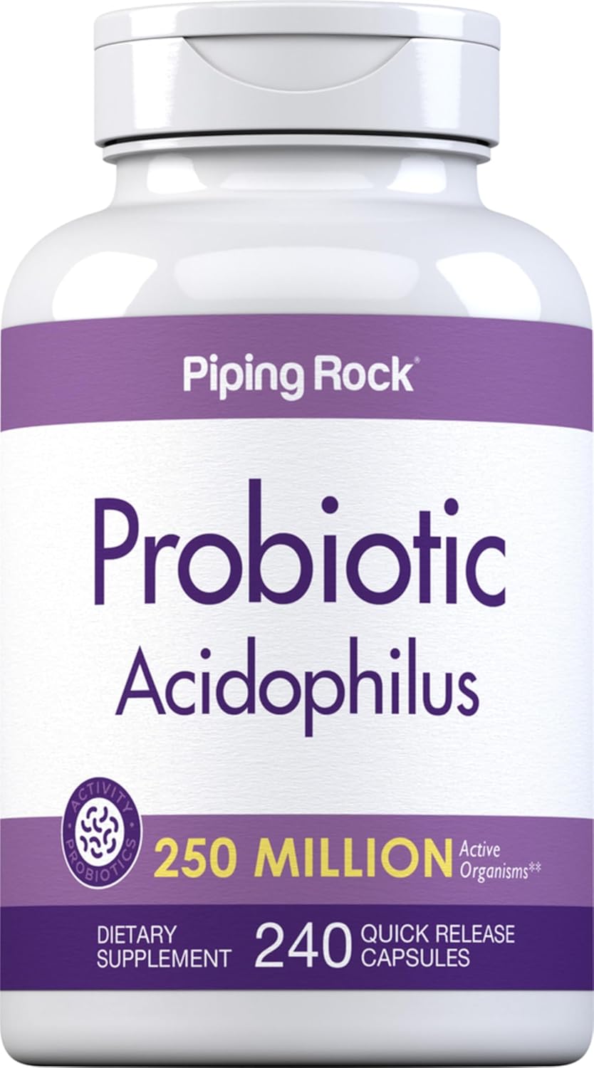 Piping Rock Probiotic Acidophilus Capsules | 240 Count | 1mg | 250 Million CFU | for Men and Women | Non-GMO, Gluten Free Supplement