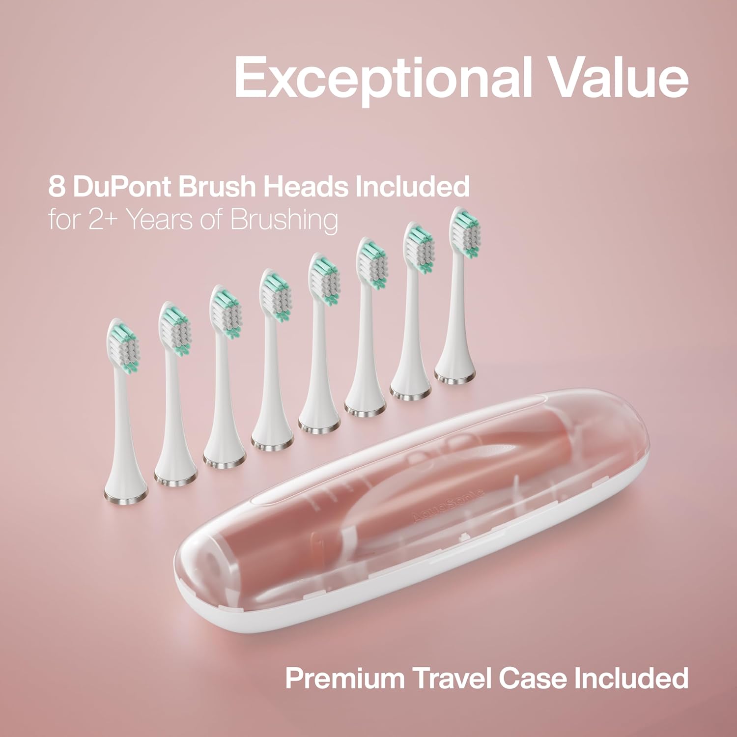 Aquasonic Vibe Series Ultra-Whitening Toothbrush – Ada Accepted Electric Toothbrush - 8 Brush Heads & Travel Case – 40,000 Vpm Motor & Wireless Charging - 4 Modes W Smart Timer – Satin Rose Gold : Health & Household
