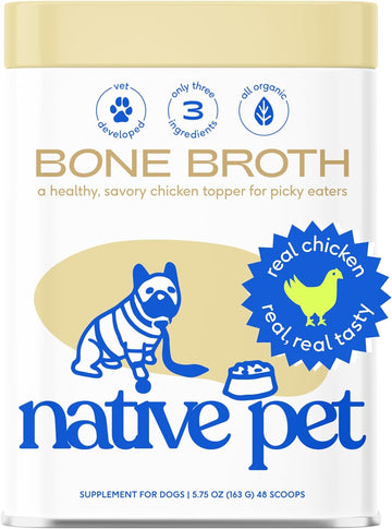 Native Pet Bone Broth For Dogs And Cats – Chicken Broth For Cats & Dogs - Dog Bone Broth Powder, Dog Food Topper For Picky Eaters - Dog Gravy Topper For Dry Food – Dog Broth & Cat Broth – 5.75 Oz