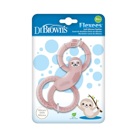 Dr. Brown'S Flexees Pink Sloth Soft 100% Silicone Baby Teether, Bpa Free, 3M+