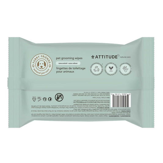 ATTITUDE Pet Grooming Wipes, Hypoallergenic Plant and Mineral-Based Ingredients, Vegan and Cruelty-Free Biodegradable Products, Unscented, 72 count