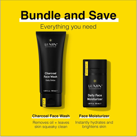 Lumin - Dynamic Duo - Skin Care Kit For Men - Includes: Charcoal Face Wash Daily Detox & Daily Face Moisturizer,Suitable For All Skin Types, Daily Use, Two Month Supply