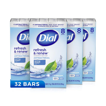 Dial Antibacterial Bar Soap, Spring Water, 32 Bars, 8 Count (Pack Of 4)