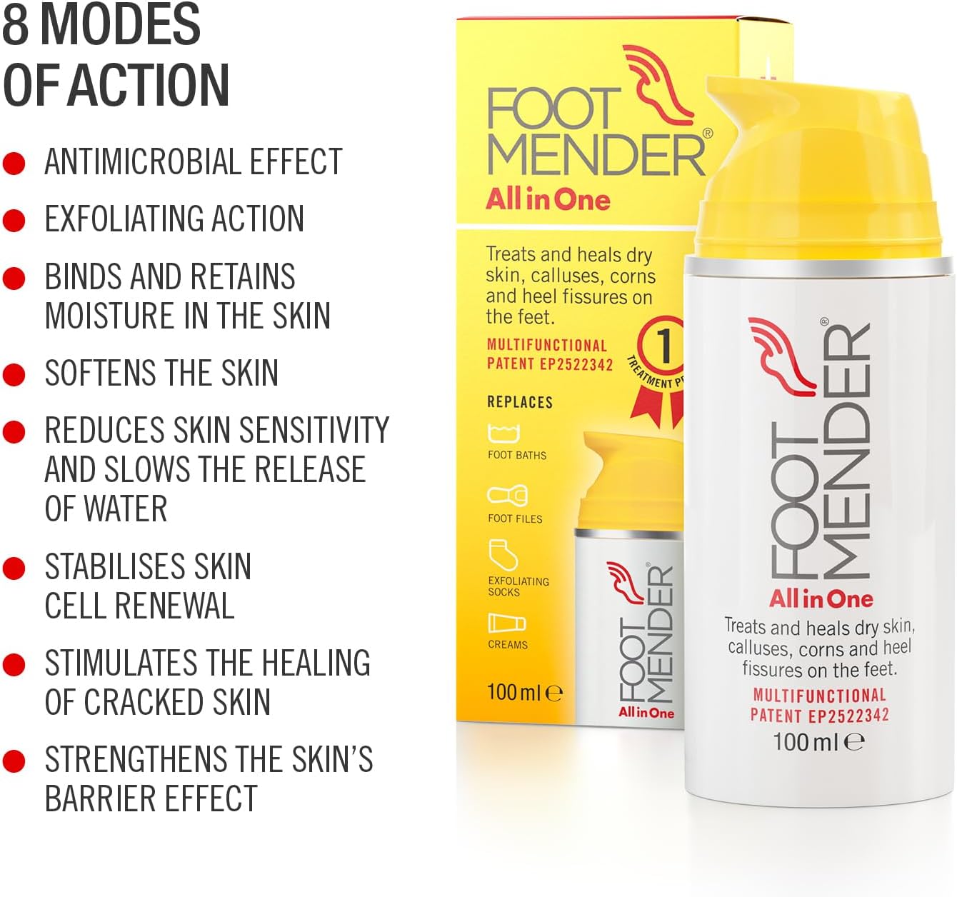 Footmender All in One | Treats and Heals Dry Feet, Hard Skin (calluses), Corns and Cracked Heels (Heel fissures) | Significant Effect After First Treatment | 100ml : Amazon.co.uk: Health & Personal Care