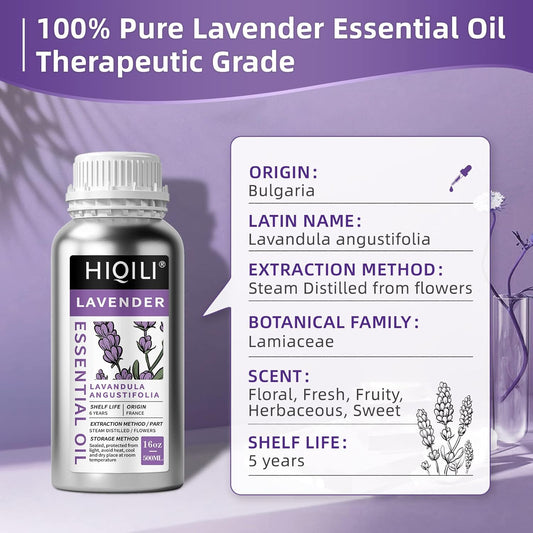 HIQILI 16 Fl Oz Lavender Essential Oil Pure, 100% Pure Natural for Diffuser, Skin - 500ML