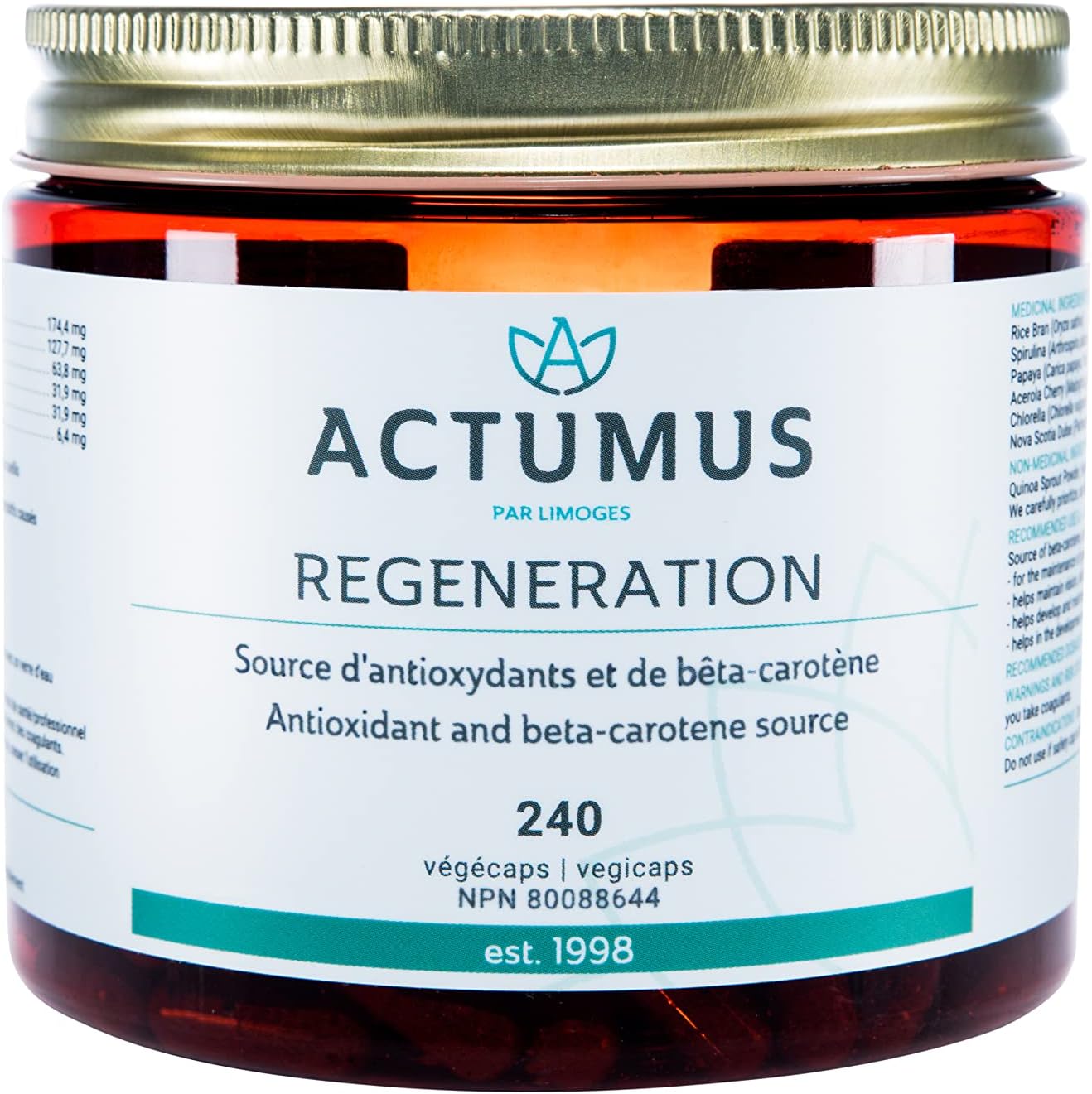 ACTUMUS, Regeneration - Antioxidant and Beta-Carotene Source to Help with Immune Function, Made with Organic and Wild Picked Ingredients | 240 Vegicaps