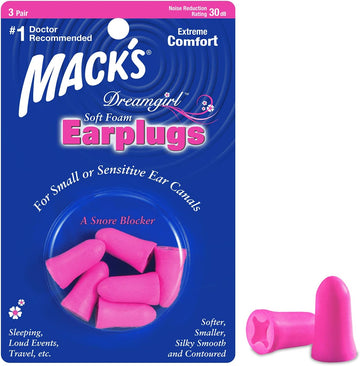 Mack's Dreamgirl Soft Foam Earplugs, 3 Pair, Pink - Small Ear Plugs for Sleeping, Snoring, Studying, Loud Events, Traveling & Concerts
