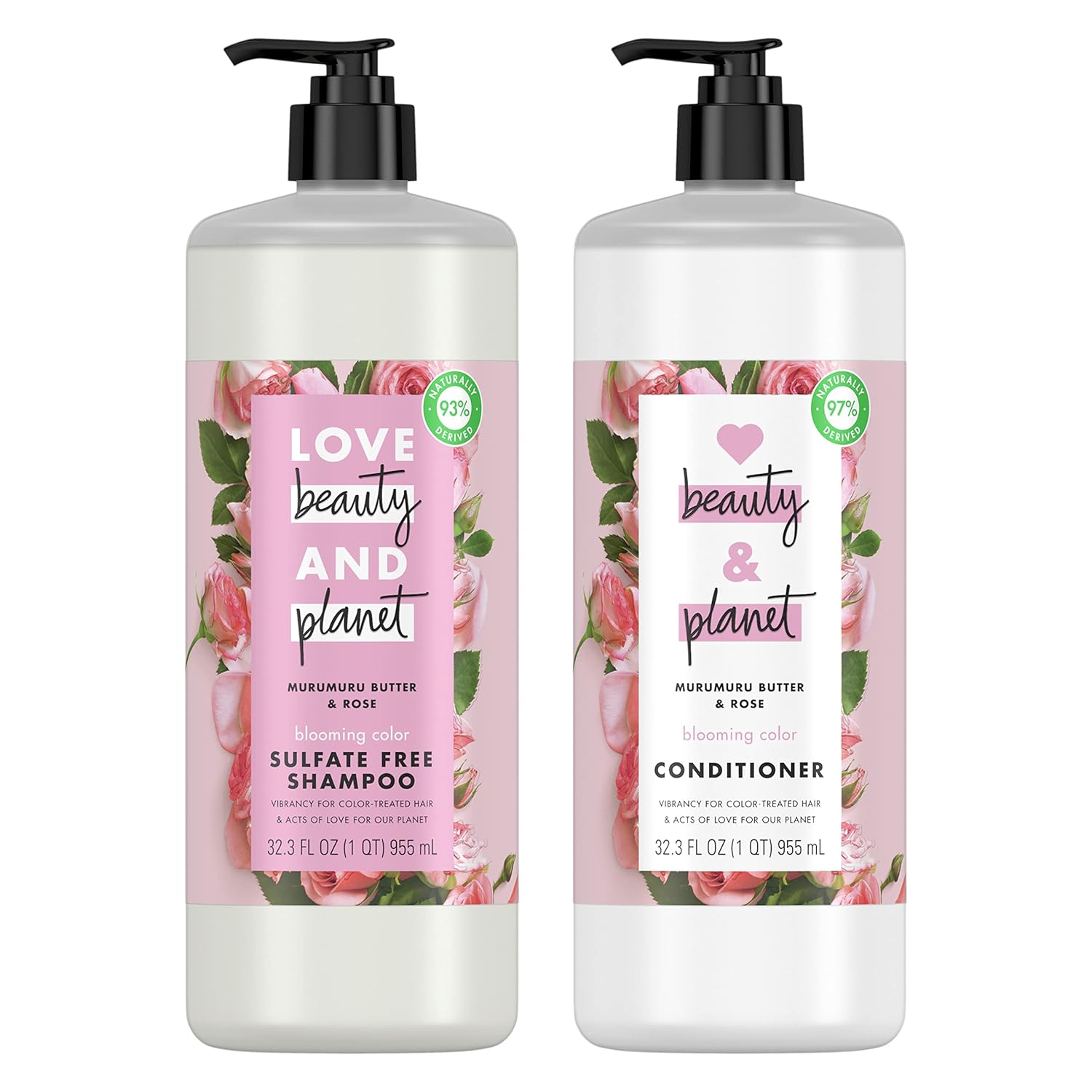 Love Beauty And Planet Blooming Color Sulfate-Free Shampoo And Conditioner For Color Treated Hair Murumuru Butter & Rose 2 Count Vegan, Paraben-Free, Silicone-Free, Cruelty-Free 32 Oz