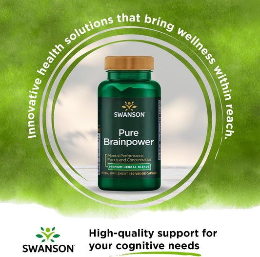 Swanson Pure Brainpower Brain Health Cognitive Memory Focus Support Brain-Derived Neurotrophic Factor (Bdnf) Herbal Supplement (Ginkgo Biloba, Bacopa Monnieri) 60 Veggie Capsules (Veg Caps) Vegan