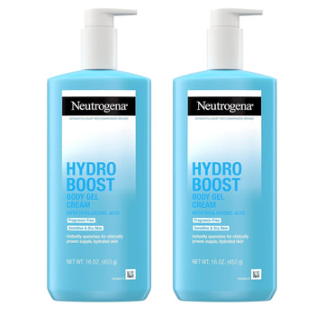 Neutrogena Hydro Boost Body Gel Cream Moisturizer with Hyaluronic Acid, Hydrating Lotion For Sensitive Skin, Fragrance Free, Twin Pack, 2 x 16 oz