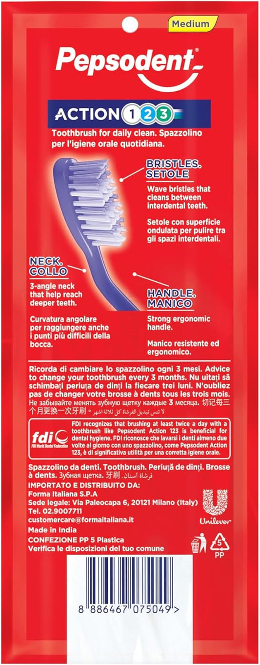 Pepsodent Toothbrush Triple Clean, 3Pcs Medium Red Yellow Pink