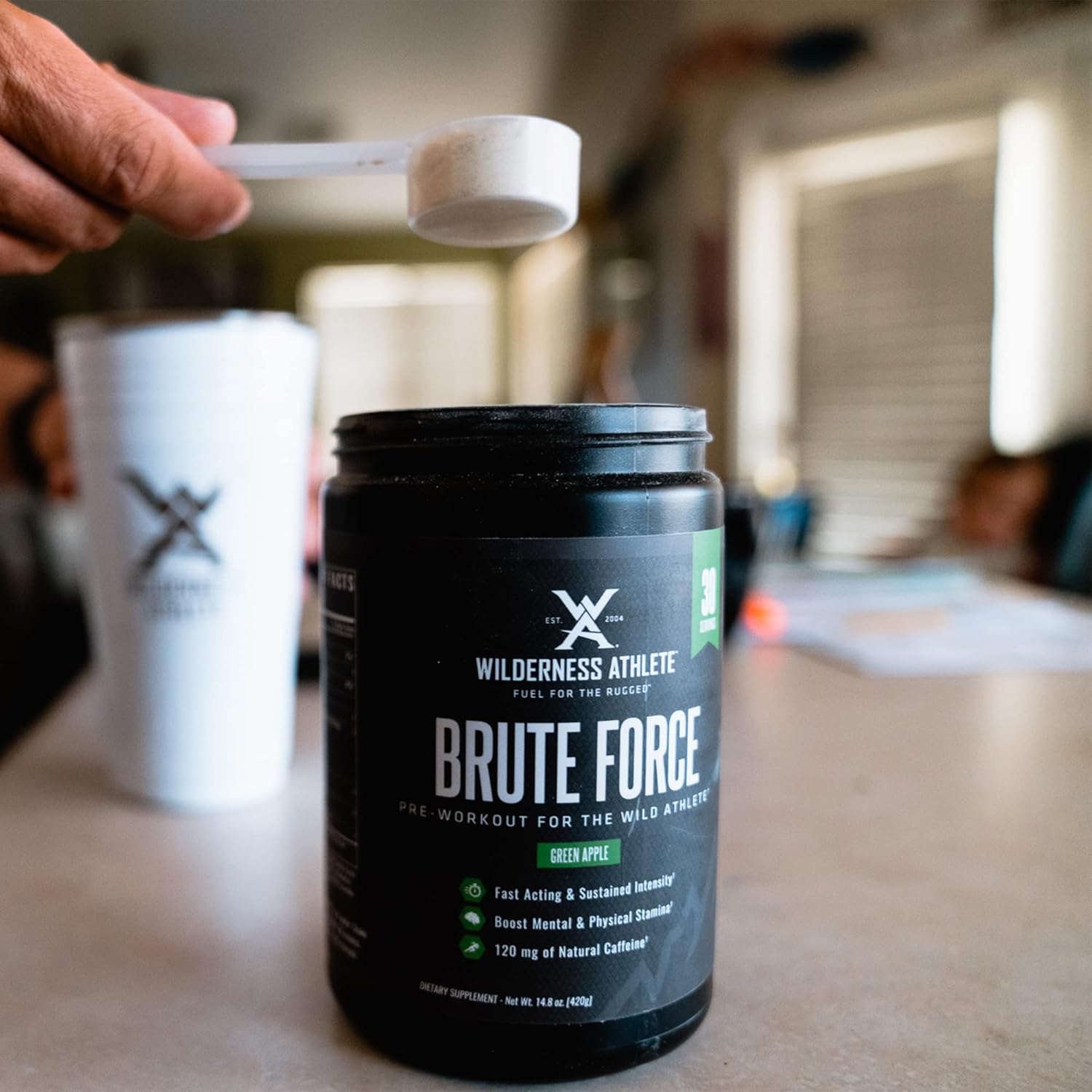Wilderness Athlete - Brute Force Pre-Workout | Best Pre Workout Powder For Women & Men - Preworkout Drink Supplements With Natural Caffeine - Workout Supplement For Men & Women (Green Apple)