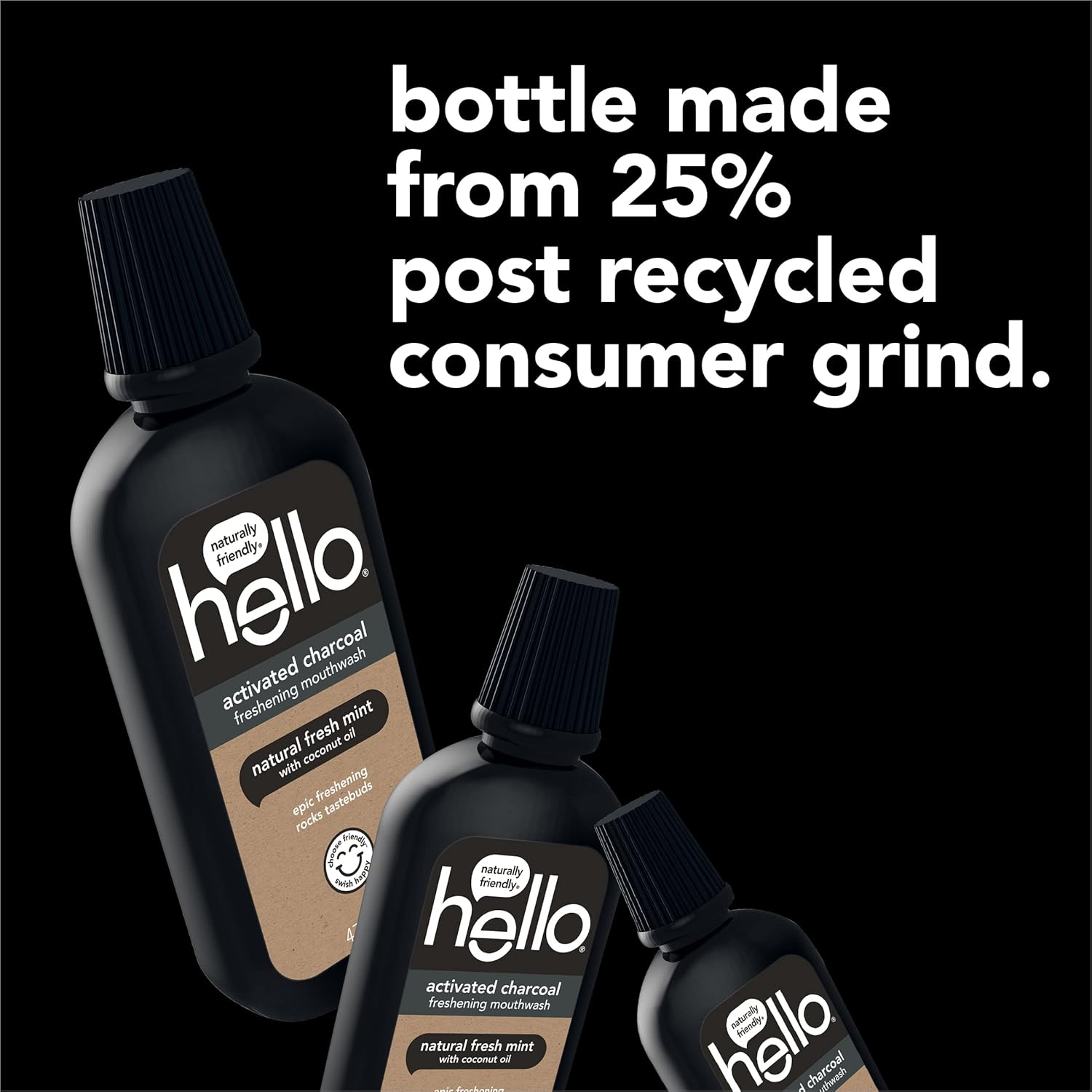 Hello Activated Charcoal Epic Freshening Mouthwash, Fluoride-Free Mouthwash with Natural Fresh Mint and Coconut Oil, Vegan, 443 ml : Amazon.co.uk: Beauty
