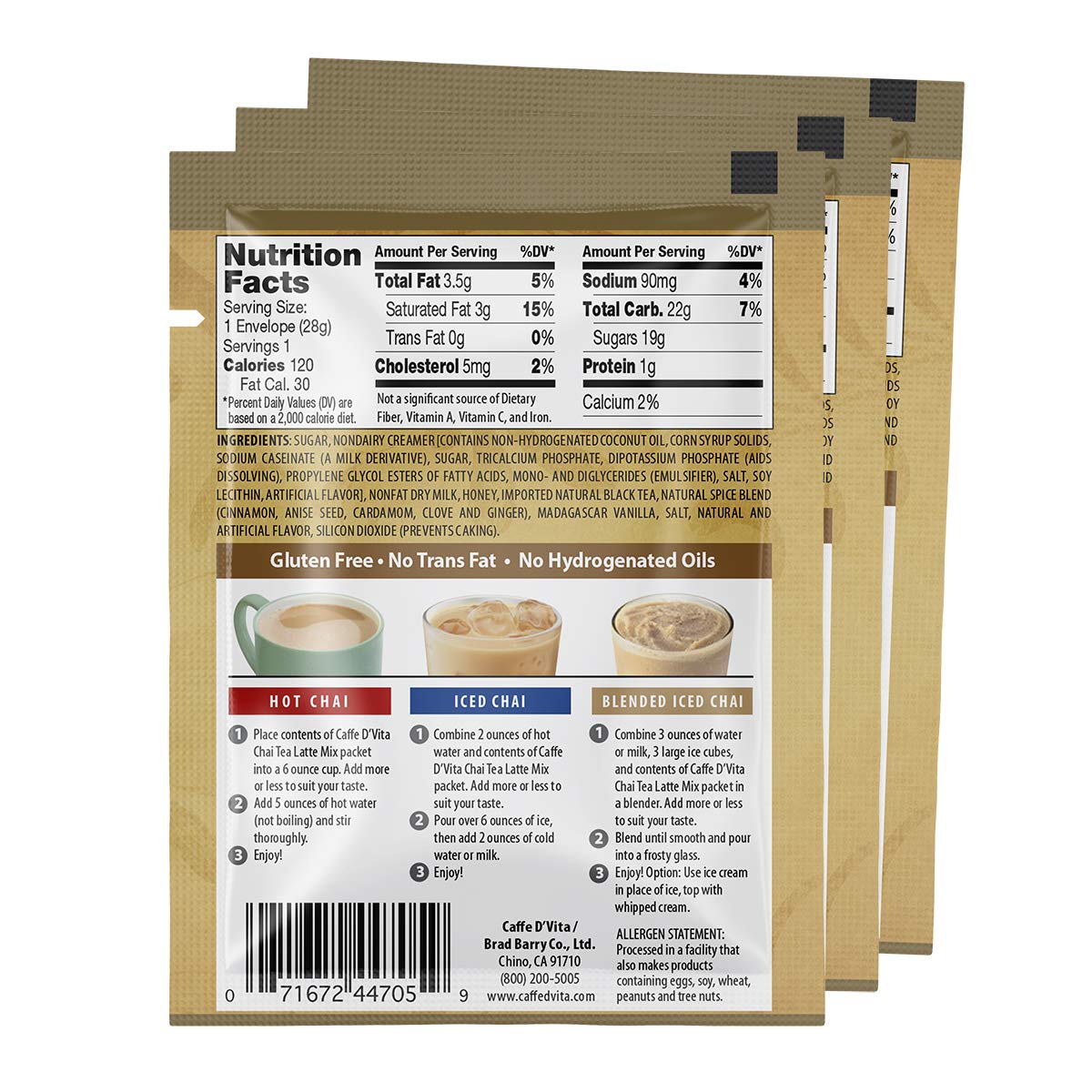 Caffe D’Vita Spiced Chai Latte Mix - Chai Tea Latte Powder Mix, Gluten Free, Chai Tea Powder, No Cholesterol, No Hydrogenated Oils, No Trans Fat, Spiced Chai Latte Powder Mix - 1 Oz Packets, 12-Pack