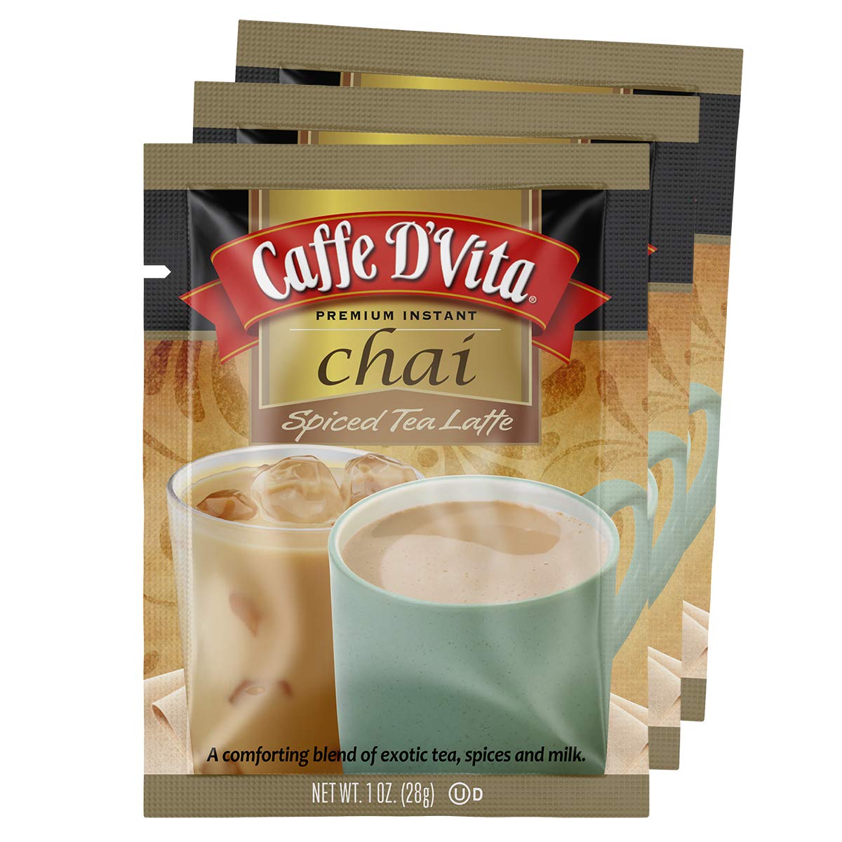 Caffe D’Vita Spiced Chai Latte Mix - Chai Tea Latte Powder Mix, Gluten Free, Chai Tea Powder, No Cholesterol, No Hydrogenated Oils, No Trans Fat, Spiced Chai Latte Powder Mix - 1 Oz Packets, 12-Pack