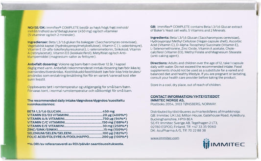 Immiflex Complete | Immune System Booster With 450 Mg Beta Glucans | Vitamin D, Vitamin C, Vitamin E, Vitamin A, Zinc, Selenium And Folic Acid | 30 Veg. Capsules (1 Month Supply)
