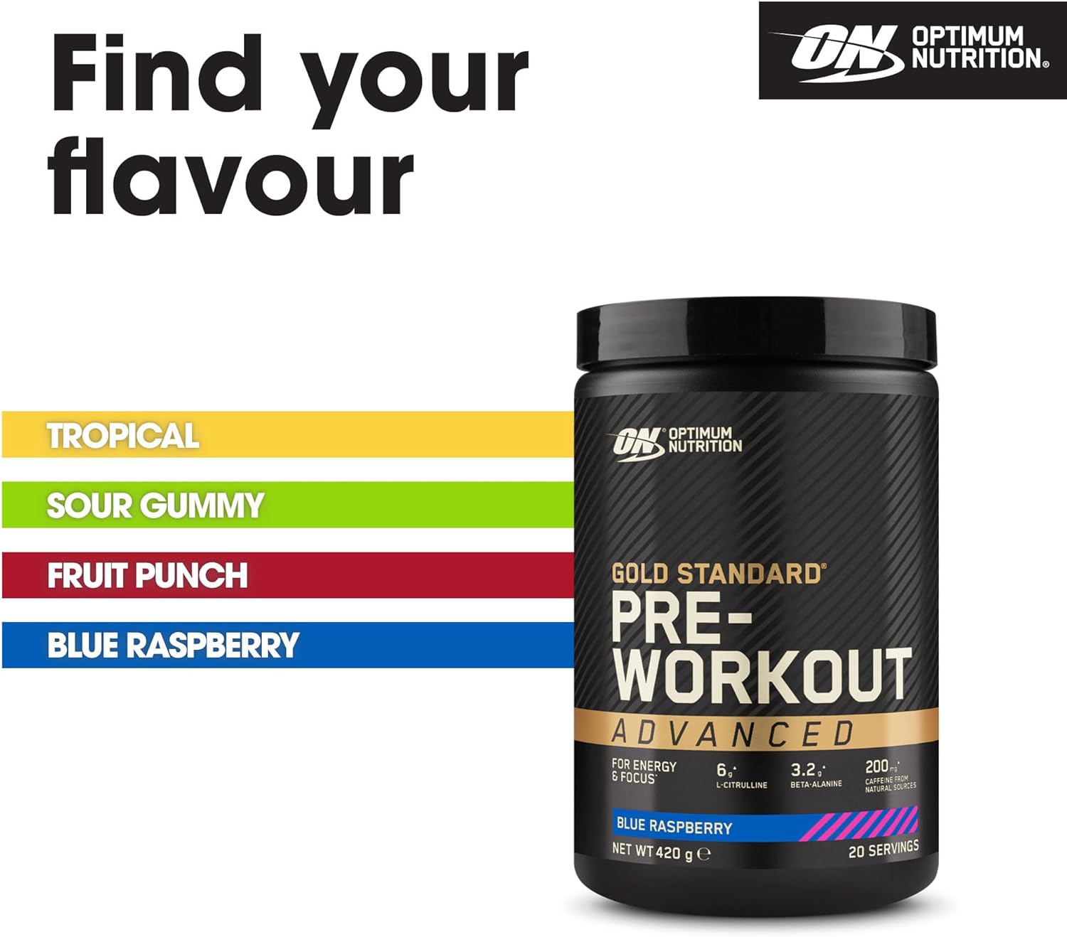Optimum Nutrition ON Gold Standard Pre-Workout Advanced with l-Citrulline, Beta-Alanine and Caffeine, Tropical, 20 Servings, 420 g : Amazon.co.uk: Health & Personal Care
