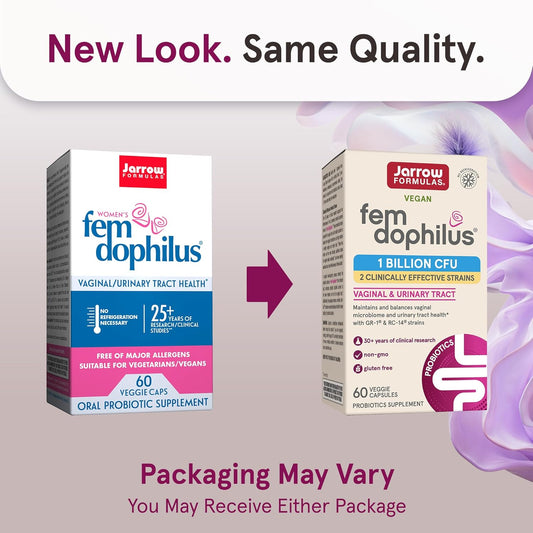Jarrow Formulas Fem-Dophilus Vaginal Probiotics 1 Billion Cfu With 2 Science-Backed Strains, Dietary Supplement For Vaginal & Urinary Tract Support, 60 Capsules, Up To A 60 Day Supply, Shelf-Stable