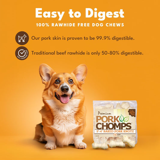 Pork Chomps Baked Pork Skin Dog Chews, 3-Inch Knots, 18 Count