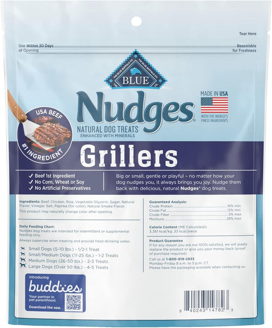 Blue Buffalo Nudges Grillers Natural Dog Treats, Beef, 16Oz Bag