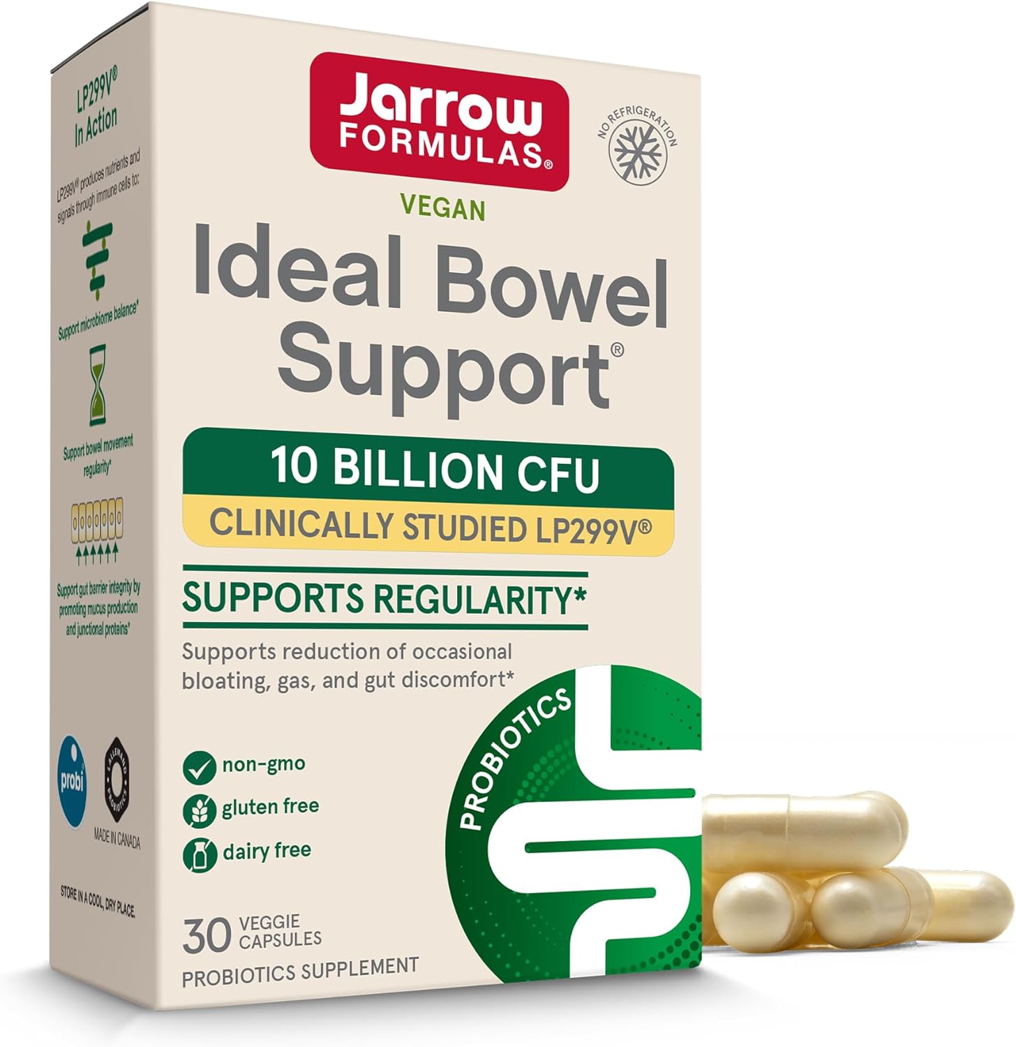 Jarrow Formulas Ideal Bowel Support, 10 Billion Cfu, Probiotics For Digestive Health And Bowel Support, 30 Veggie Capsules, 30 Day Supply