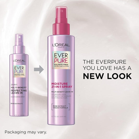 L'Oreal Paris Sulfate Free Moisture 21-In-1 Leave-In Conditioner For Dry Hair, Everpure, 6.7 Fl Oz