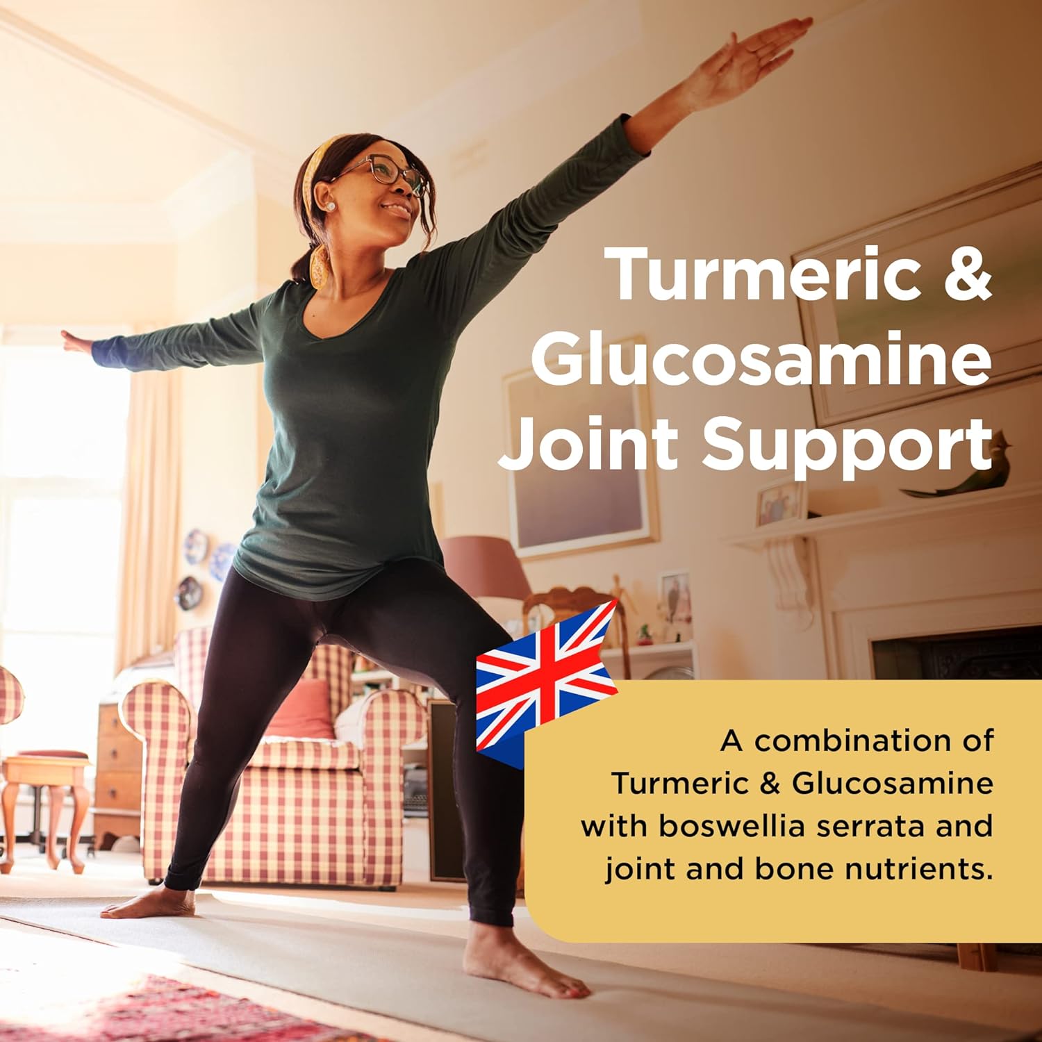 Healthspan Turmeric & Glucosamine Joint Support | 60 Tablets | Joint & Bone Health | Added Vitamin C, Vitamin D3 & Calcium | 30mg Boswellia Serrata Extract | Sustainably Source | Vegan