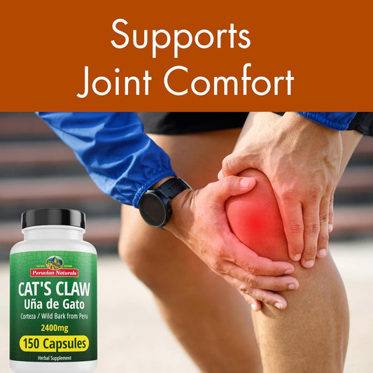 Peruvian Naturals Cat'S Claw Herbal Supplement 150 Capsules - Uña De Gato 2400Mg Of Vegan, 100% Natural Cats Claw Bark Grown In Peru, Non-Gmo, Uncaria Tomentosa Una De Gato
