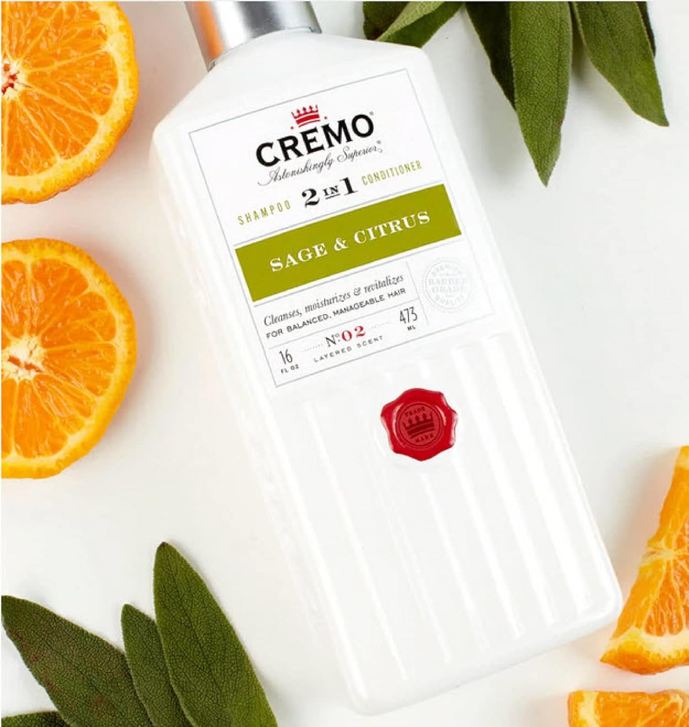 Cremo Barber Grade Sage & Citrus 2-in-1 Shampoo & Conditioner, 16 Fl Oz (2-Pack) : Beauty & Personal Care